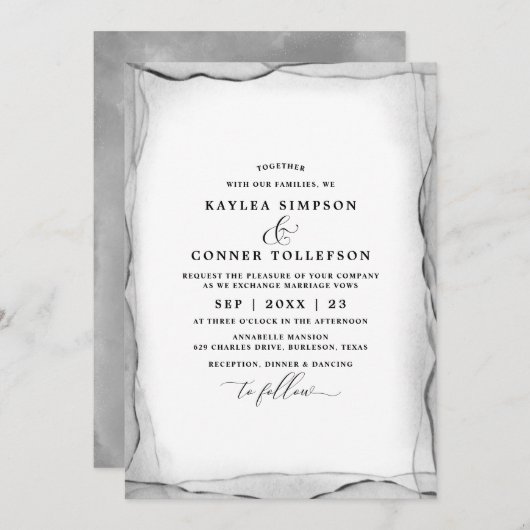 Elegant Abstracte Waterverf voor zwart-witbruiloft Kaart (Voorkant / Achterkant)