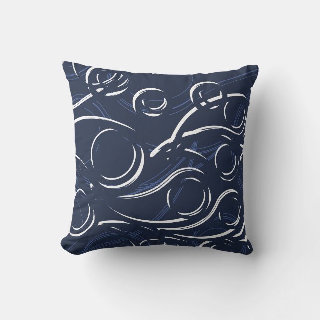 Elegant Abstracte zwengels | Navy Blue en White Kussen (Voorkant)