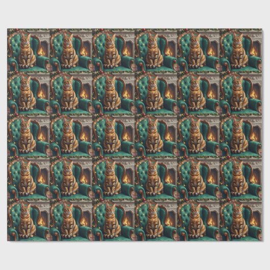 Elegant Abyssinian Cat Regal Holiday Portrait Art Cadeaupapier (Vlak)