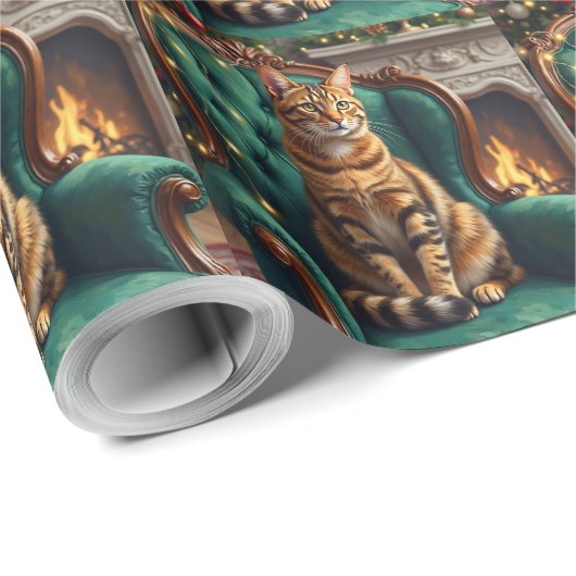 Elegant Abyssinian Cat Regal Holiday Portrait Art Cadeaupapier (Rol Hoek)