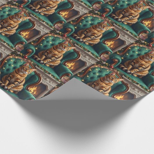 Elegant Abyssinian Cat Regal Holiday Portrait Art Cadeaupapier (Hoek)