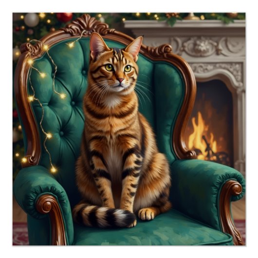 Elegant Abyssinian Cat Regal Holiday Portrait Art Perfect Poster (Voorkant)