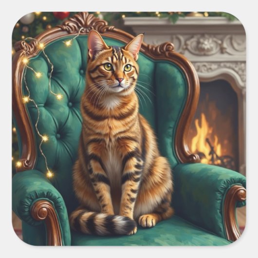 Elegant Abyssinian Cat Regal Holiday Portrait Art Vierkante Sticker (Voorkant)