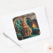 Elegant Abyssinian Cat Regal Holiday Portrait Art Vierkante Sticker (Envelop)
