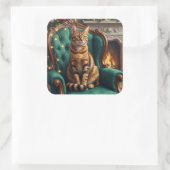 Elegant Abyssinian Cat Regal Holiday Portrait Art Vierkante Sticker (Tas)