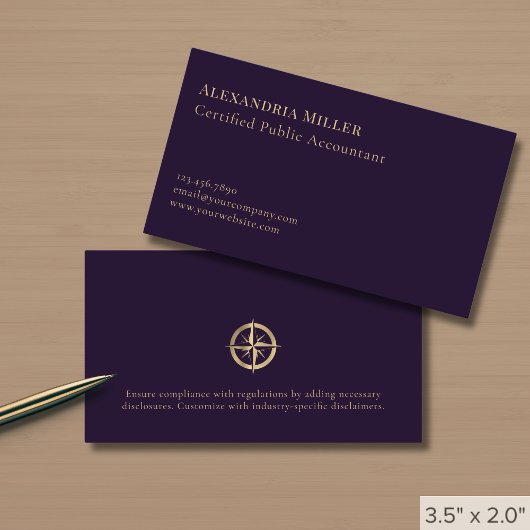 Elegant Accounting Services Gold Compass Logo Visitekaartje