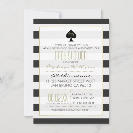 Elegant Ace of Spades on Stripes Baby shower Kaart (Voorkant)