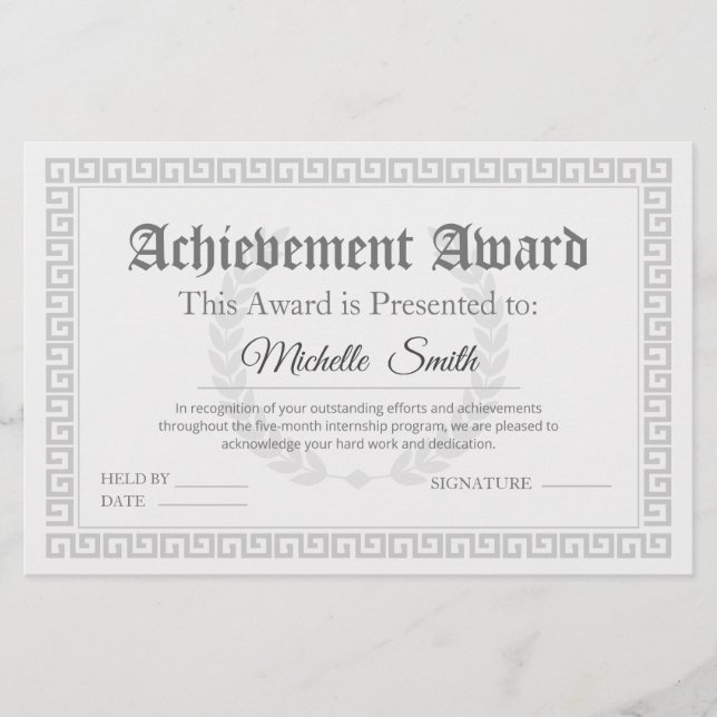 Elegant Achievement Award certificaat gepersonalis (Voorkant)