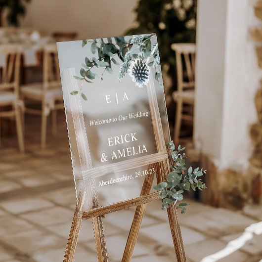 Elegant Acryl Bruiloft Welkomstbord met Distel Bord