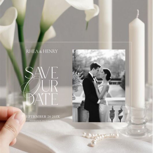 Elegant Acrylic Save the Date Photo Wedding  Acryl Uitnodigingen
