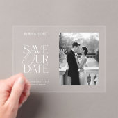 Elegant Acrylic Save the Date Photo Wedding  Acryl Uitnodigingen (Insitu (Draagbaar))