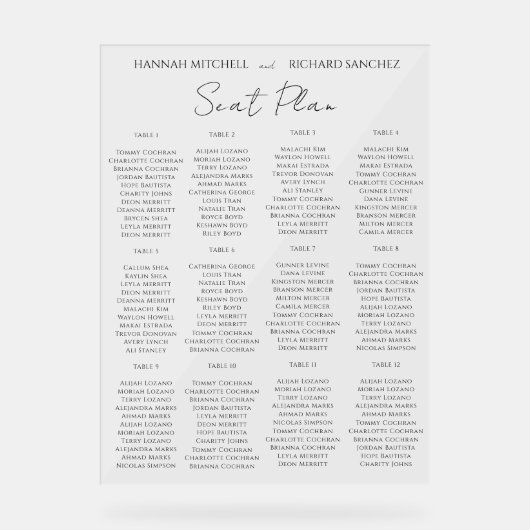 Elegant Acrylic Wedding Seating Chart Acryl Bord (Voorkant)