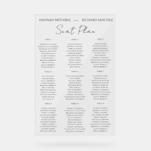 Elegant Acrylic Wedding Seating Chart Acryl Bord (Voorkant)