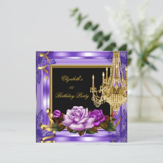 Elegant add age Paarse Gold Rozen Kaart (Staand voorkant)