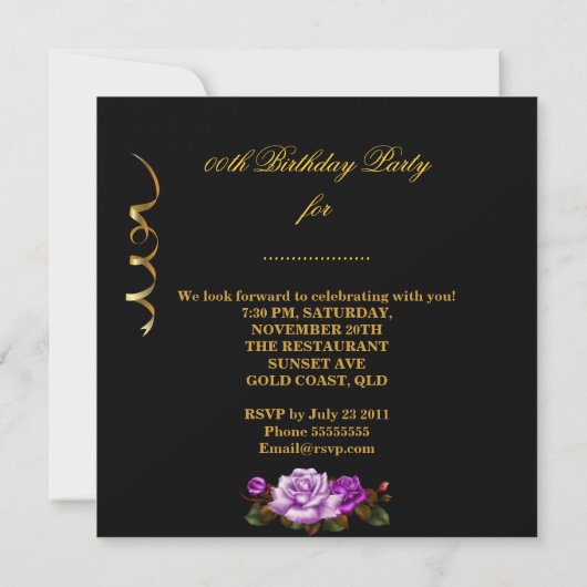 Elegant add age Paarse Gold Rozen Kaart (Achterkant)