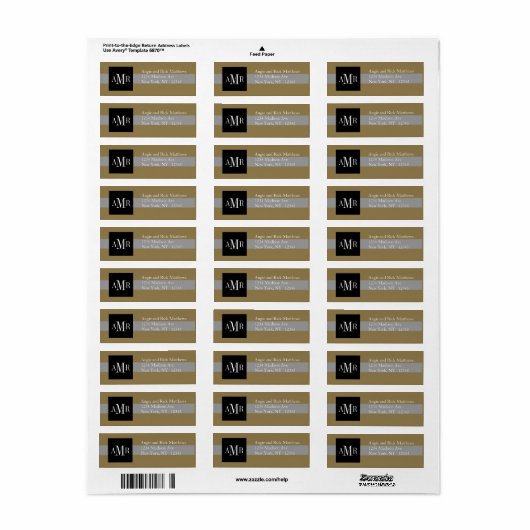 Elegant Address Label Three Monograms Weddings (Full Sheet)
