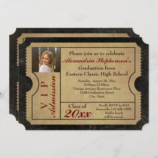 Elegant  Admission Ticket Photo Afstuderen Kaart (Voorkant / Achterkant)