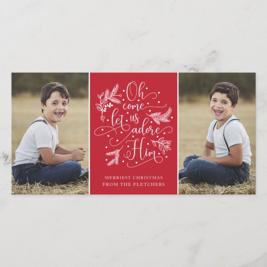 Elegant Adore Him | 2-kerstfoto Feestdagenkaart (Voorkant)