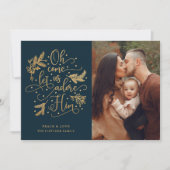 Elegant Adore Him | Foto van Christmas | Gold Navy Feestdagenkaart (Voorkant)