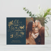 Elegant Adore Him | Foto van Christmas | Gold Navy Feestdagenkaart (Staand voorkant)