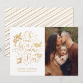 Elegant Adore Him | Kerstfeest met foto's | Goud w Feestdagenkaart (Voorkant / Achterkant)