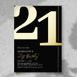 Elegant Adult 21st Birthday Party Folie Uitnodigin Folie Uitnodiging<br><div class="desc">Echte folie zwarte en gouden 21ste verjaardagsfeestuitnodigingen met het nummer '21' in een grote gedurfde serif doopvont,  en een moderne uitnodigen sjabloon die gemakkelijk te personaliseren is.</div>