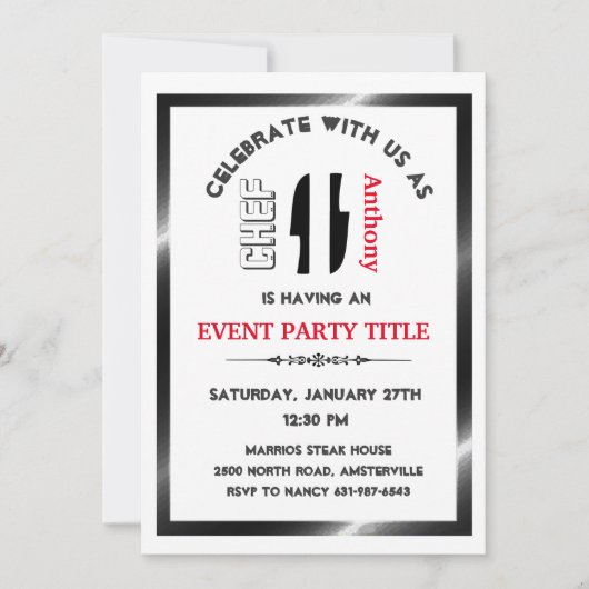 Elegant Adult Chef Cook Party Custom Invitation Kaart (Voorkant)