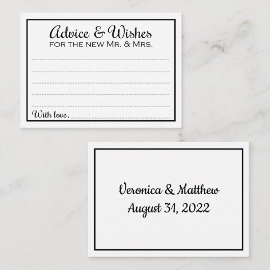 Elegant Advice en wenst de heer en mevrouw Wedding Advieskaart (Voorkant / Achterkant)
