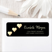 Elegant afbeelding, gouden harten, zwart adreslabe etiket (Insitu)