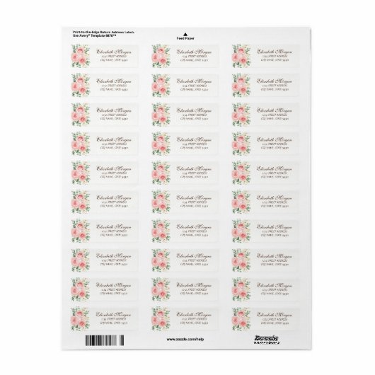 Elegant afbeelding Luxury roze Roses Adres Etiket (Full Sheet)