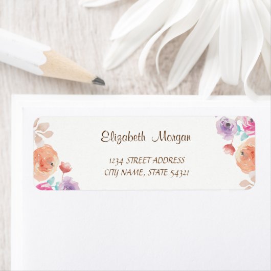 Elegant afbeelding, Waterverf bloemen adreslabel Etiket (Insitu)