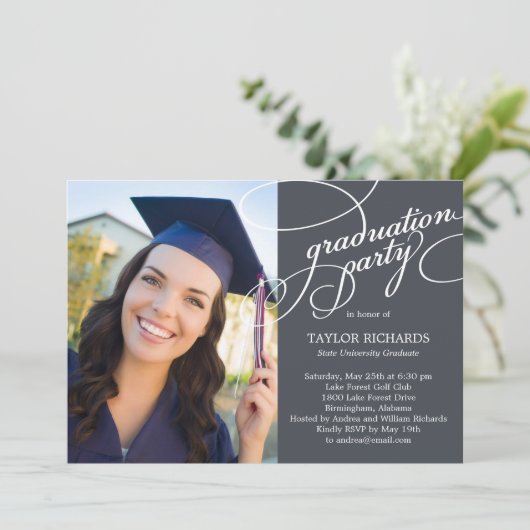 Elegant Affair Afstuderen uitnodigen - bewerkbare Kaart (Staand voorkant)