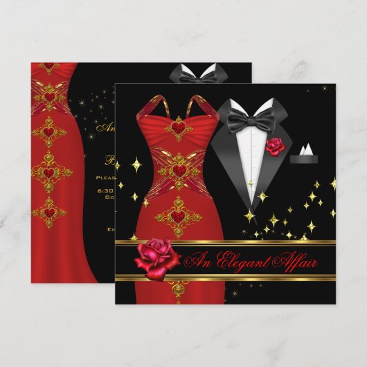 Elegant Affair Black Stropdas Gold Red Rose 4 Kaart (Voorkant / Achterkant)