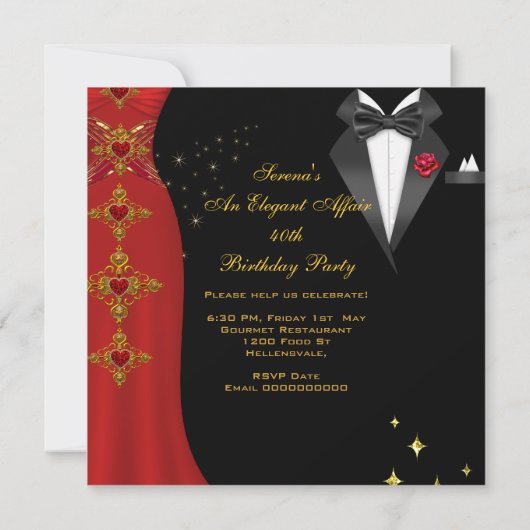 Elegant Affair Black Stropdas Gold Red Rose 4 Kaart (Achterkant)