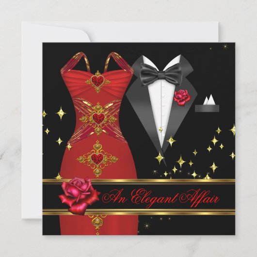 Elegant Affair Black Stropdas Gold Red Rose 4 Kaart (Voorkant)