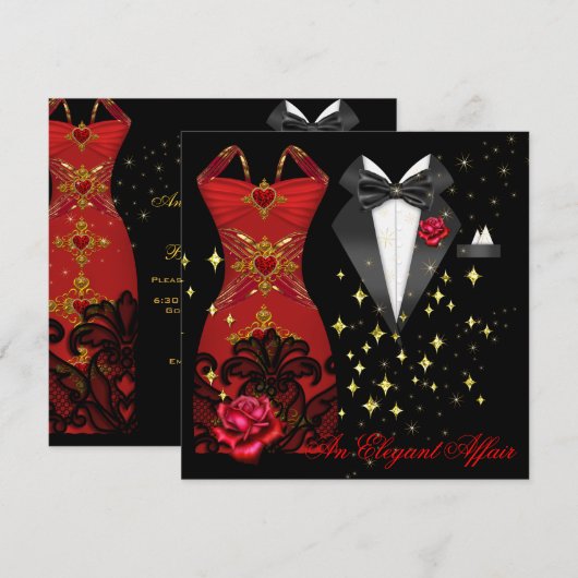Elegant Affair Black Stropdas Gold Red Rose 5 Kaart (Voorkant / Achterkant)