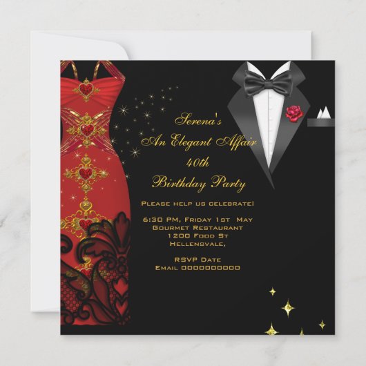 Elegant Affair Black Stropdas Gold Red Rose 5 Kaart (Achterkant)