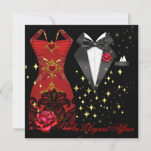 Elegant Affair Black Stropdas Gold Red Rose 5 Kaart (Voorkant)
