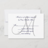 Elegant Affair Navy Blue Grey Initiaal Wedding RSV RSVP Kaartje (Achterkant)