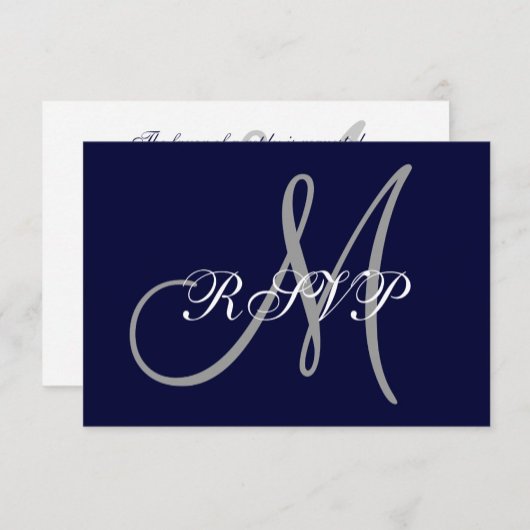 Elegant Affair Navy Blue Grey Initiaal Wedding RSV RSVP Kaartje