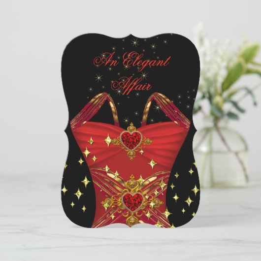 Elegant Affair Red Dress Black Gold Dag 2 Kaart (Staand voorkant)