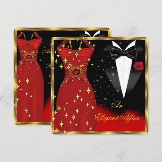 Elegant Affair Red Dress Black Stropdas Gold 2 Kaart (Voorkant / Achterkant)