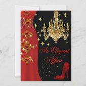 Elegant Affair Red Dress Gold Chandelier Birthday Kaart