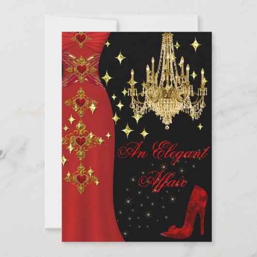Elegant Affair Red Dress Gold Chandelier Birthday Kaart (Voorkant)