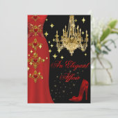 Elegant Affair Red Dress Gold Chandelier Birthday Kaart