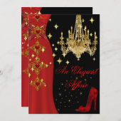 Elegant Affair Red Dress Gold Chandelier Birthday Kaart (Voorkant / Achterkant)