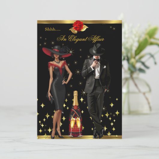 Elegant Affair Rode Jurk Tuxedo Gouden Verjaardags Kaart (Staand voorkant)