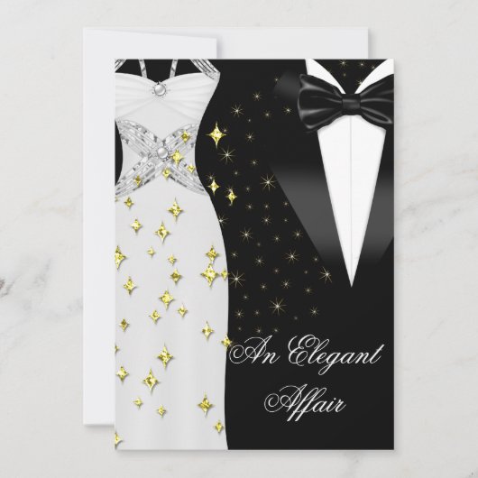 Elegant Affair White Dress Black Stropdas Gold Bir Kaart (Voorkant)