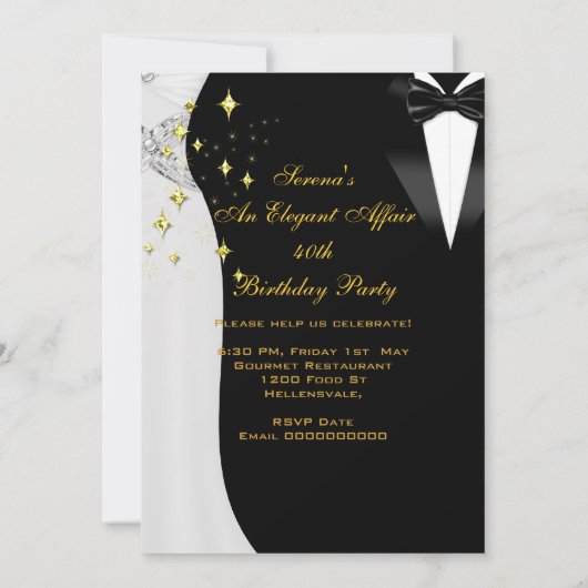 Elegant Affair White Dress Black Stropdas Gold Bir Kaart (Achterkant)