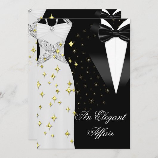 Elegant Affair White Dress Black Stropdas Gold Bir Kaart (Voorkant / Achterkant)